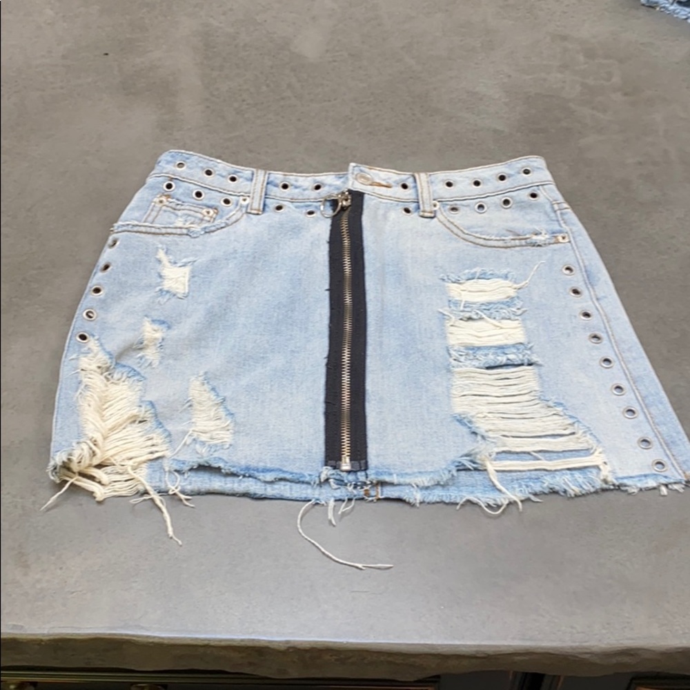 Signature8 Denim distressed mini skirt